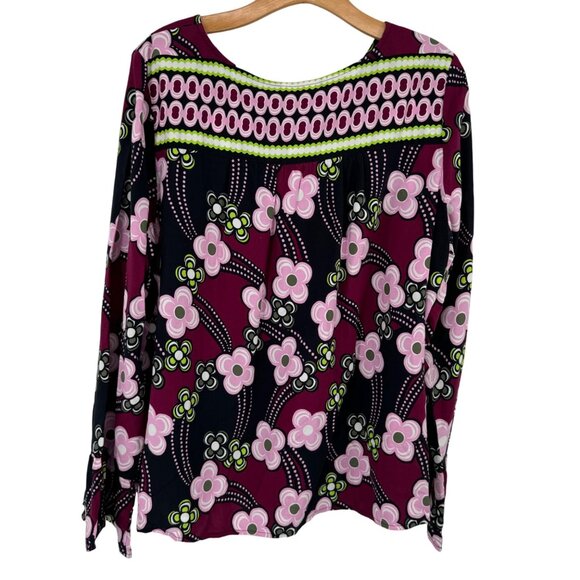 Crown and Ivy Womens Long Sleeve Blouse top size XL Burgundy pink floral BoHo - Picture 8 of 9